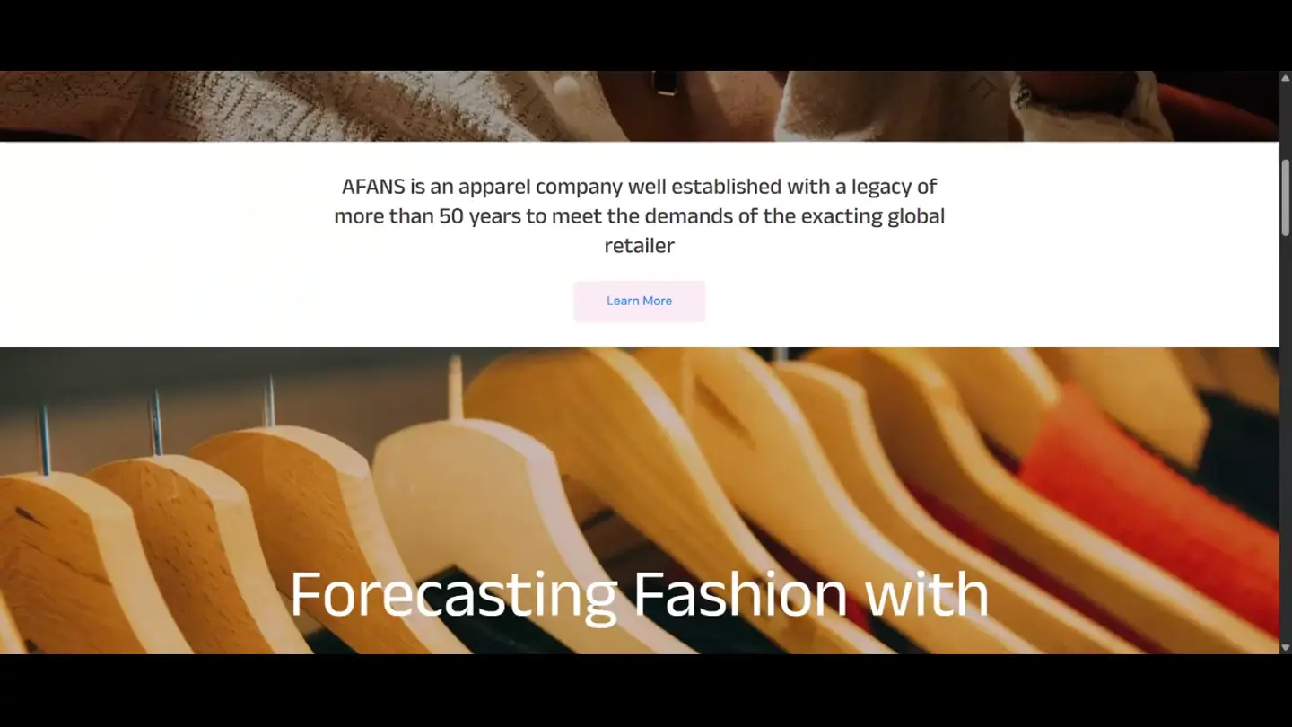 Afans Apparels website preview