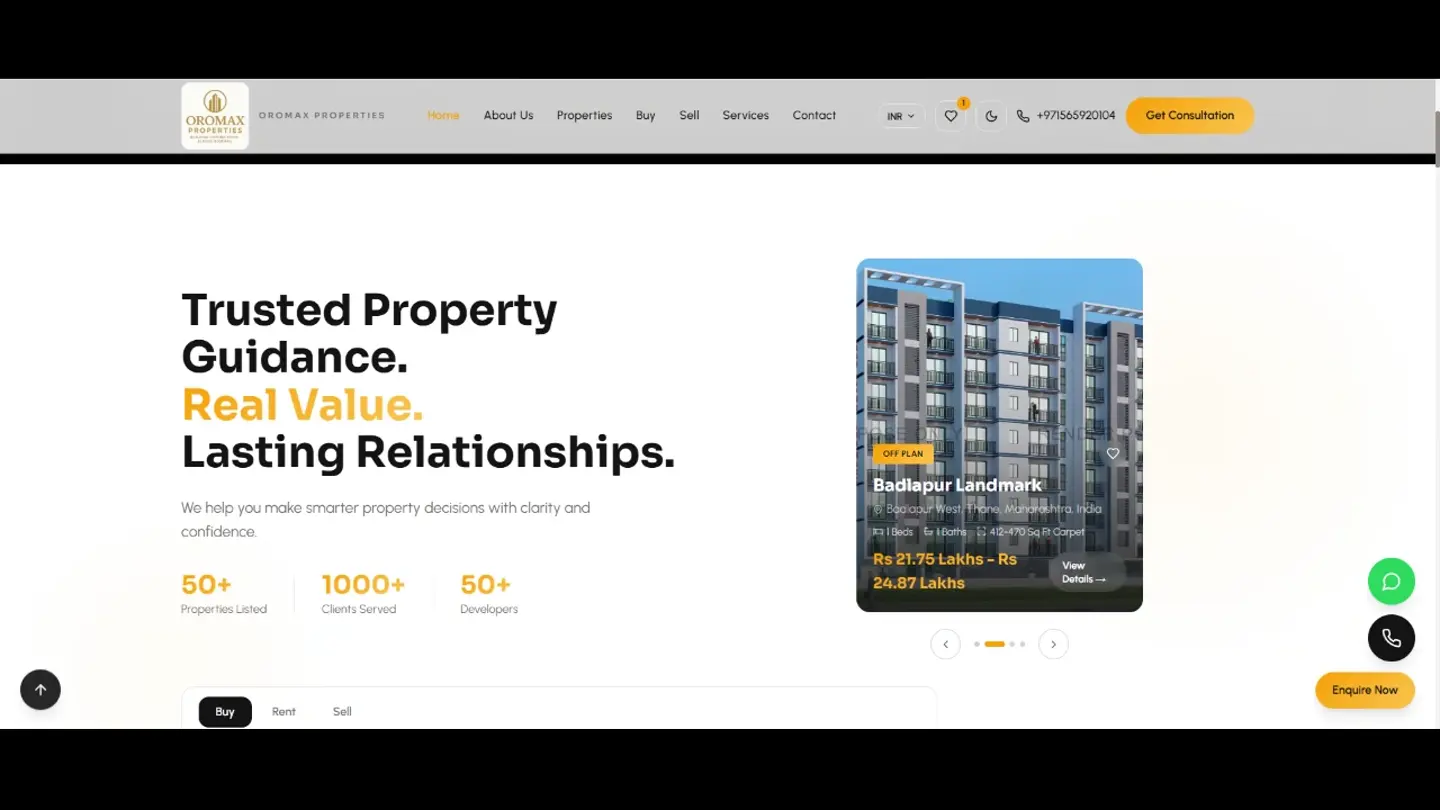 Oromax Properties website preview